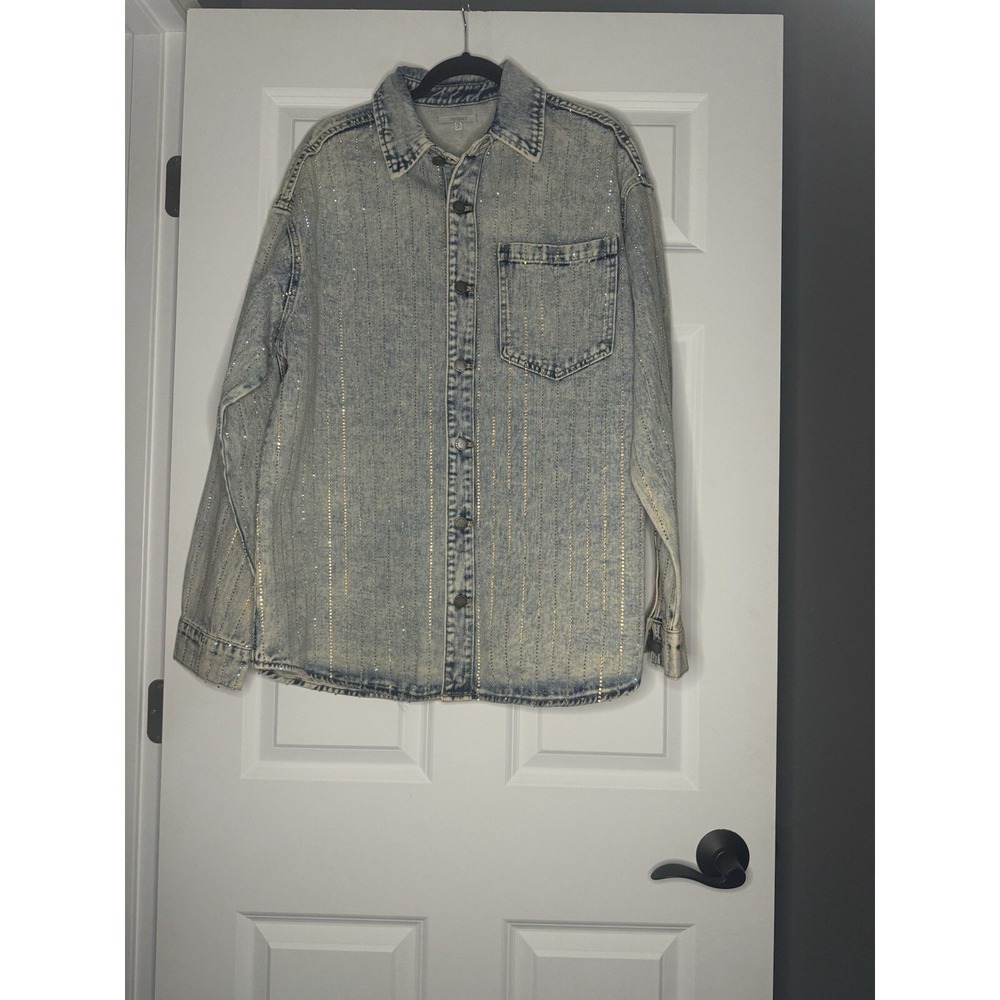 Vervet Plus Size Bling Striped Denim Jean Jacket Pebble Bleach Denim 1xl